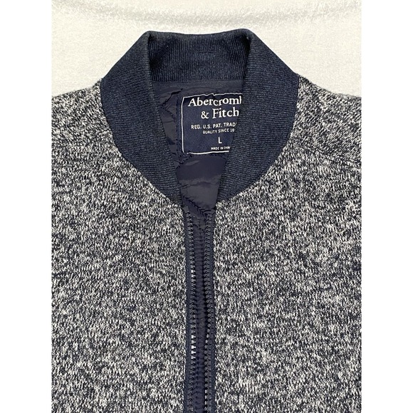 Abercrombie & Fitch Bomber Jacket Men's L Navy/Gray Quilted Zip Up Wool Blend - Picture 3 of 12